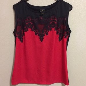 Red with black lace sleeveless top